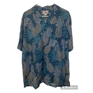 Reyn Spooner Hawaiian Gold Camp Shirt Real Teal Large 100% Spun Rayon NWT